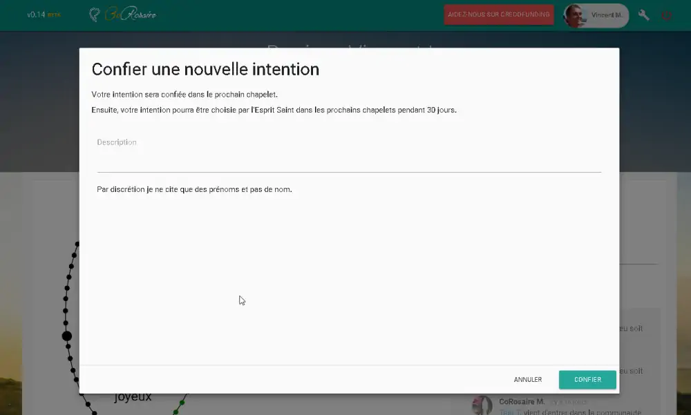 Confiez une simplement intention de prière sur le site CoRosaire