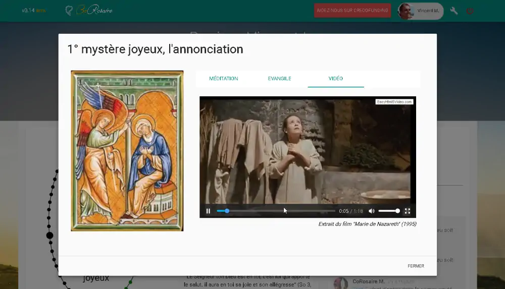 On vous aide à prier le chapelet grâce à des extraits vidéos de films, à des extraits de l'Evangile, à des des méditations