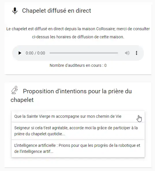 Sur CoRosaire, vous pouvez écouter le chapelet diffusé en direct